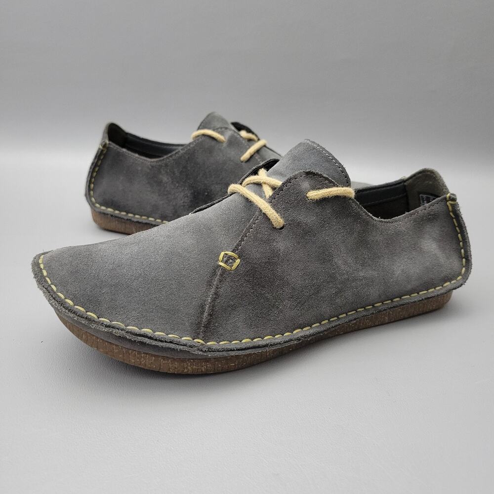 Clarks Artisan Shoes 9.5 M Gray Janey Mae Oxford Suede Moccasin Loafers Lace Up